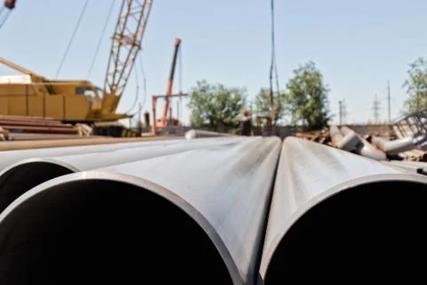 Pipes of different diameter and different shape of metal Stock Photos