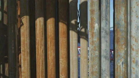 Pipes for drilling. Stand vertically. Pipes on drilling platform. Long layout Stock Footage 172022962