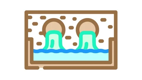 Pipes dumping colored liquid into river color icon animation Stock Footage 327256540