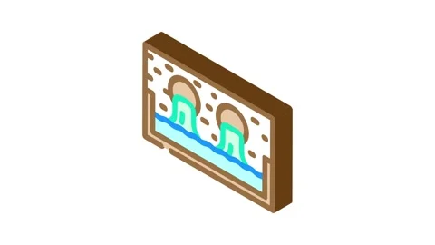 Pipes dumping colored liquid into river isometric icon animation Stock Footage 327275500