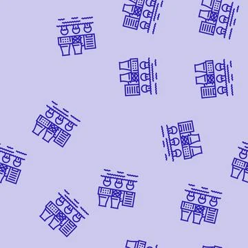 Pipes dumping colored liquid into river line seamless pattern Stock Illustration