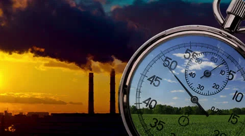 Pipes, green field and clock 스톡 동영상 27119341