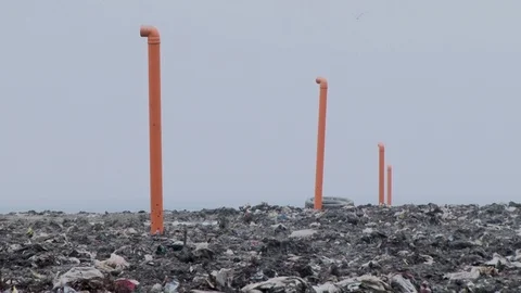 Pipes at the landfill for methane separation Stock Footage 96409275