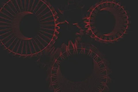 Pipes or oblong objects, in the form of gears drawn by bright red lines on bl Ilustración de archivo