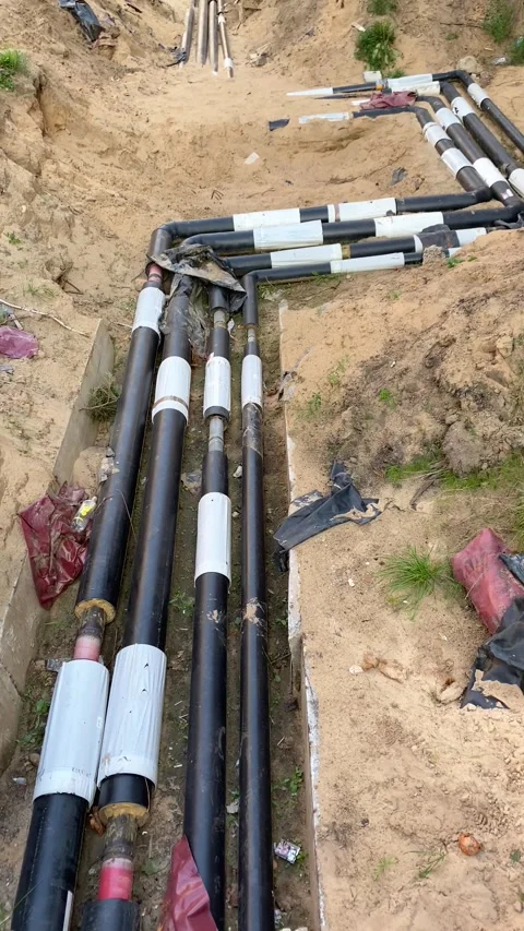 Pipes in the pit. Vertical video Video stock 283376646