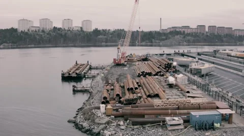 Pipes in port Stock Footage 49092961