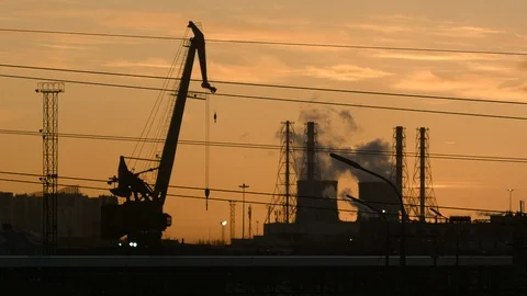 Pipes smoke Harbour Sunset Stock Footage 105934731