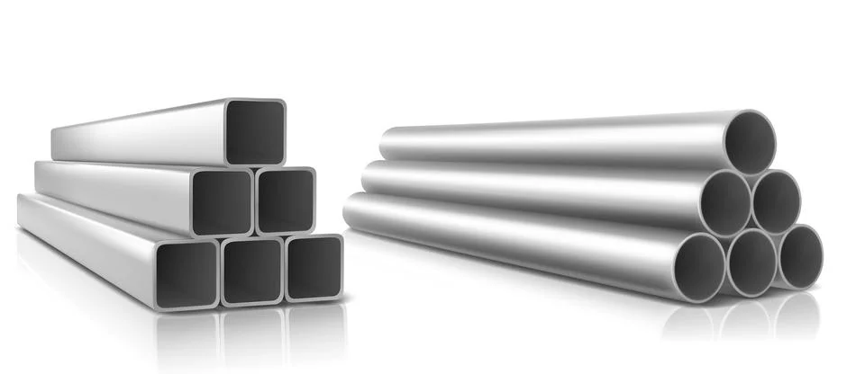 Pipes stack square and round steel metal pipelines Stock Illustration