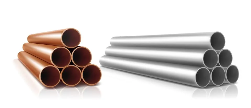 Pipes stack, straight steel or copper cylinders Stock Illustration
