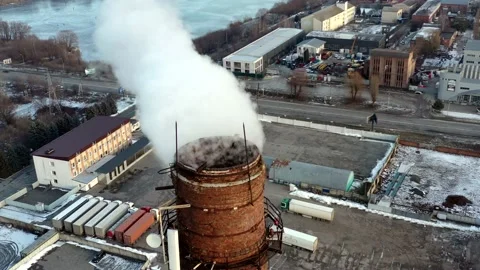 Pipes with thick smoke in the city Stock Footage 168577832