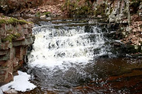 Pipestone Falls three tier waterfall near New Post in Northern Wisconsin Stock Photos