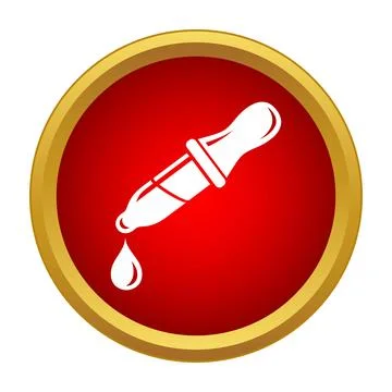 Pipette dripping liquid drop in red golden circle Stock Illustration