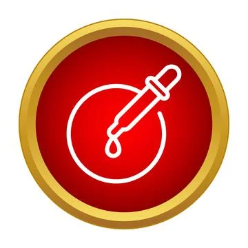 Pipette dripping liquid in round red icon Stock Illustration