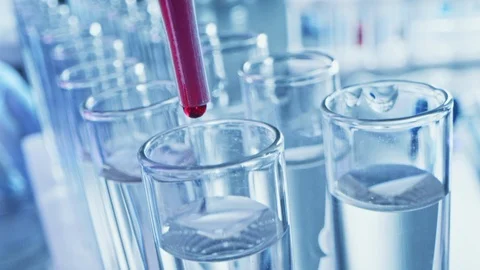 Pipette Dropping Blood into Test Tubes, Blood Test, Analysis in Medical Research Stock Footage 121783084
