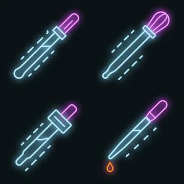 Pipette icon set vector neon Stock Illustration