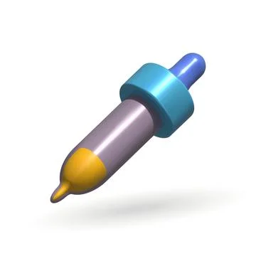 Pipette isolated vector 3d icon. soft lilac pipette with yellow liquid 3d ill Stock Illustration