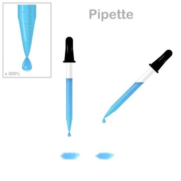 Pipettes with a drop on the tip - lab glassware Stock Illustration