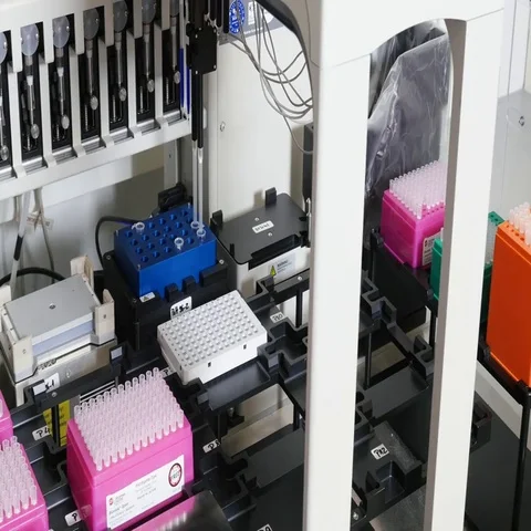 Pipetting robot in a gene lab Stock Footage 69464237