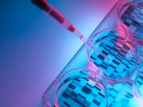 Pipetting sample into tray for DNA testing Stock Photos