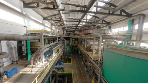 Piping system for transporting liquid materials in large workshop Stock Footage 290516268