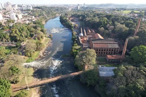 Piracicaba river waterfall at the city of same name Stock Photos