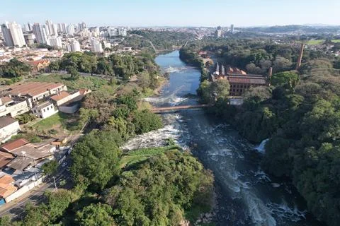 Piracicaba river waterfall at the city of same name Stock Photos