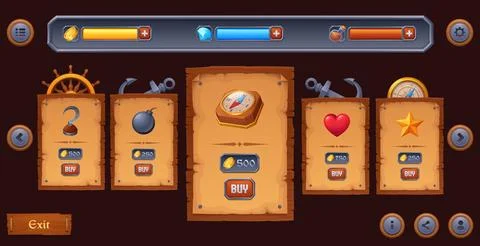 Piracy game shop interface windows, pirate icons Stock Illustration