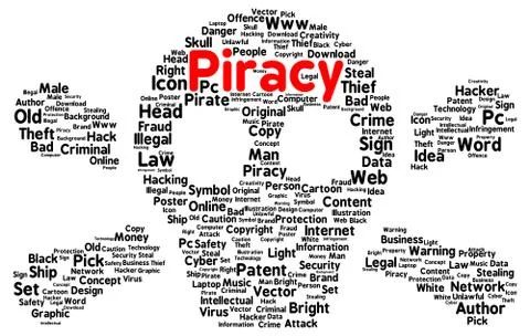 Piracy word cloud shape Illustrazione stock