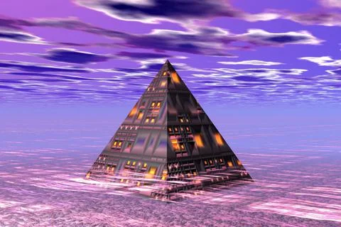 Piramid spacebase texture abstract landscape 3d rendering Stock Illustration