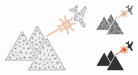 Piramides Strike Airplane Vector Mesh Wire Frame Model and Triangle Mosaic Icon Stock Illustration