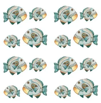 Piranha steampunk pattern Stock Illustration