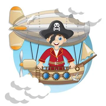 A pirate on an airship. Stock Illustration