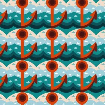 Pirate anchor seamless pattern in flat design Stock Illustration