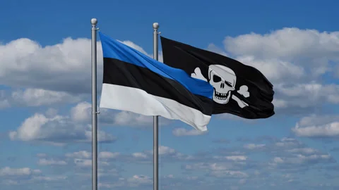 Pirate and Estonia two flags Stock Footage 285671503