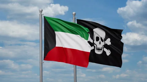 Pirate and Kuwait two flags Video stock 269322150