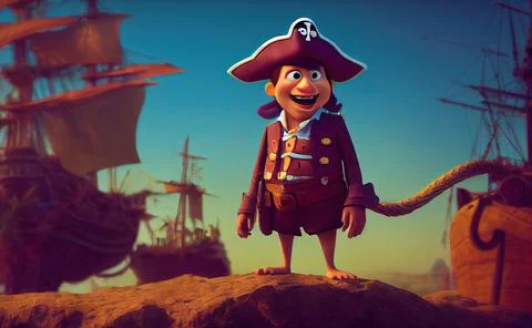 Pirate and Pirate Ship Stock Illustration