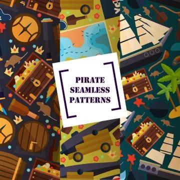 Pirate attribute seamless pattern, vector illustration. Flat icons symbols of Stock Illustration