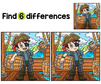 Pirate with a Barrel of Rum Find The Differences Stock Illustration