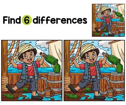 Pirate with a Barrel of Rum Find The Differences Stock Illustration