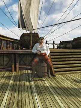 Pirate on Board Ship Stock Illustration