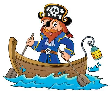 Pirate in boat topic image 库存插图
