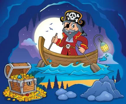 Pirate in boat topic image 库存插图