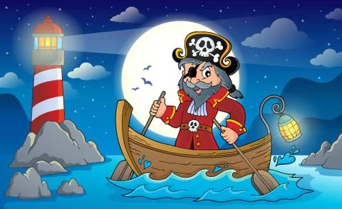 Pirate in boat topic image 库存插图