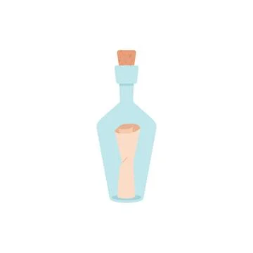Pirate bottle with a map on a white background, vector flat illustration. Illustrazione stock