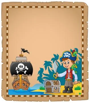 Pirate boy on coast theme parchment 스톡 일러스트