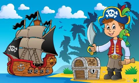 Pirate boy topic image Stock Illustration