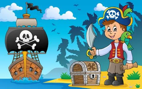 Pirate boy topic image Stock Illustration