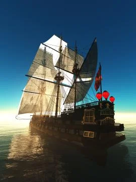 Pirate brigantine Stock Illustration