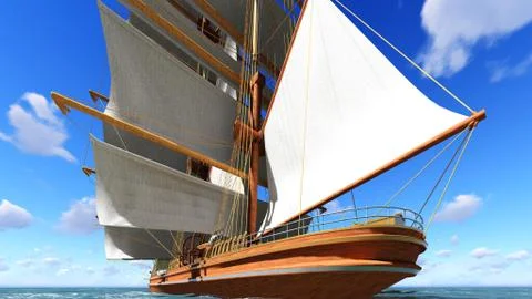 Pirate brigantine at sea Stock Illustration