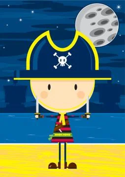 Pirate Captain Beach Scene Stock Illustration